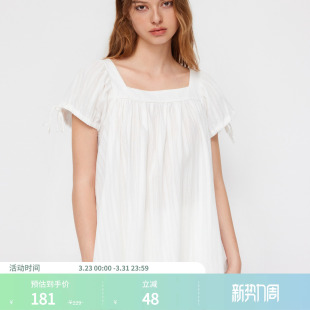 衬衫 CIDER再生棉法式 荷叶边系带短袖 女装 上衣 方领新款