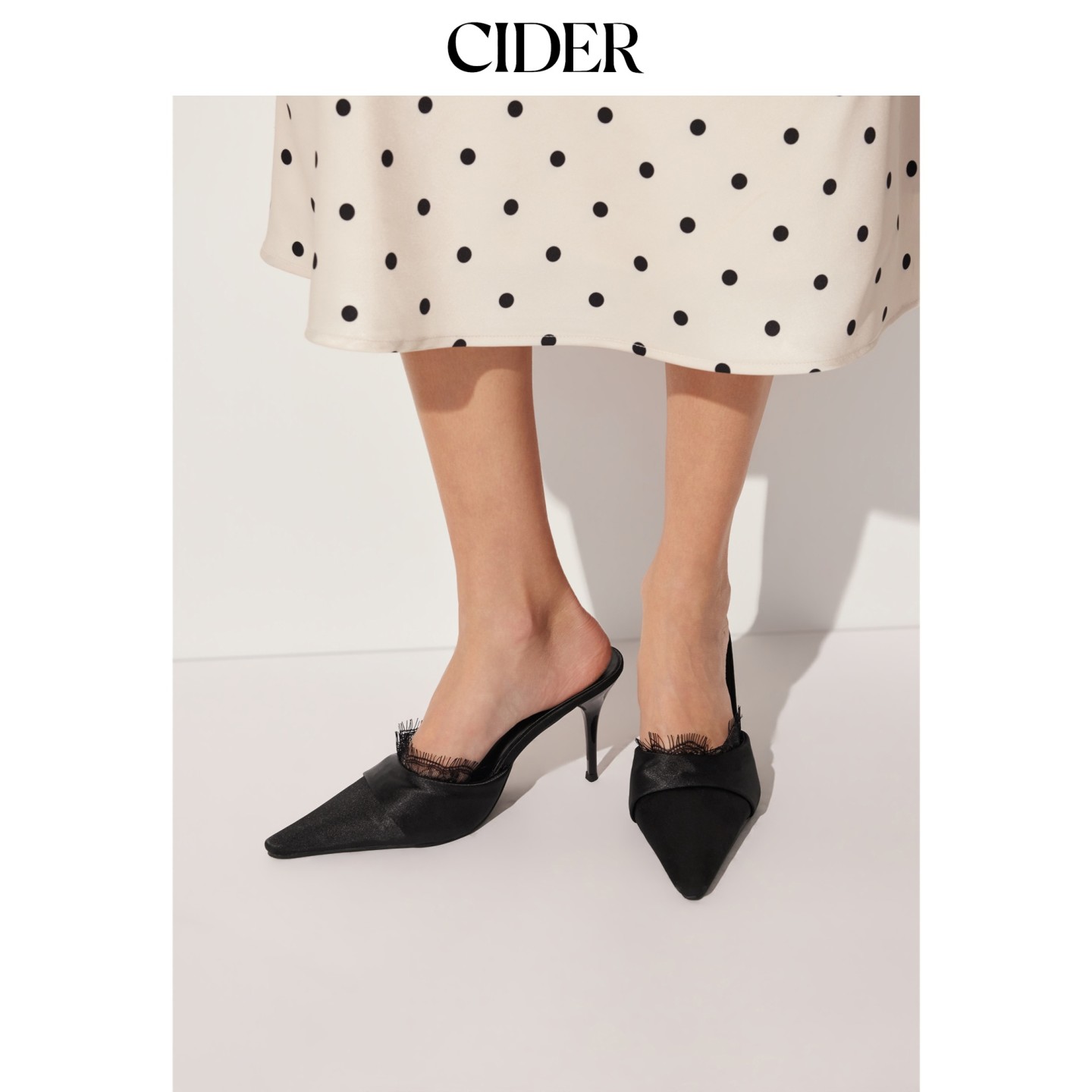 CIDER2026秋季新品蕾丝尖头穆勒高跟鞋115532508图片