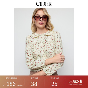 CIDER2026秋季新品纯棉碎花娃娃领蕾丝拼接灯笼袖衬衫115803253