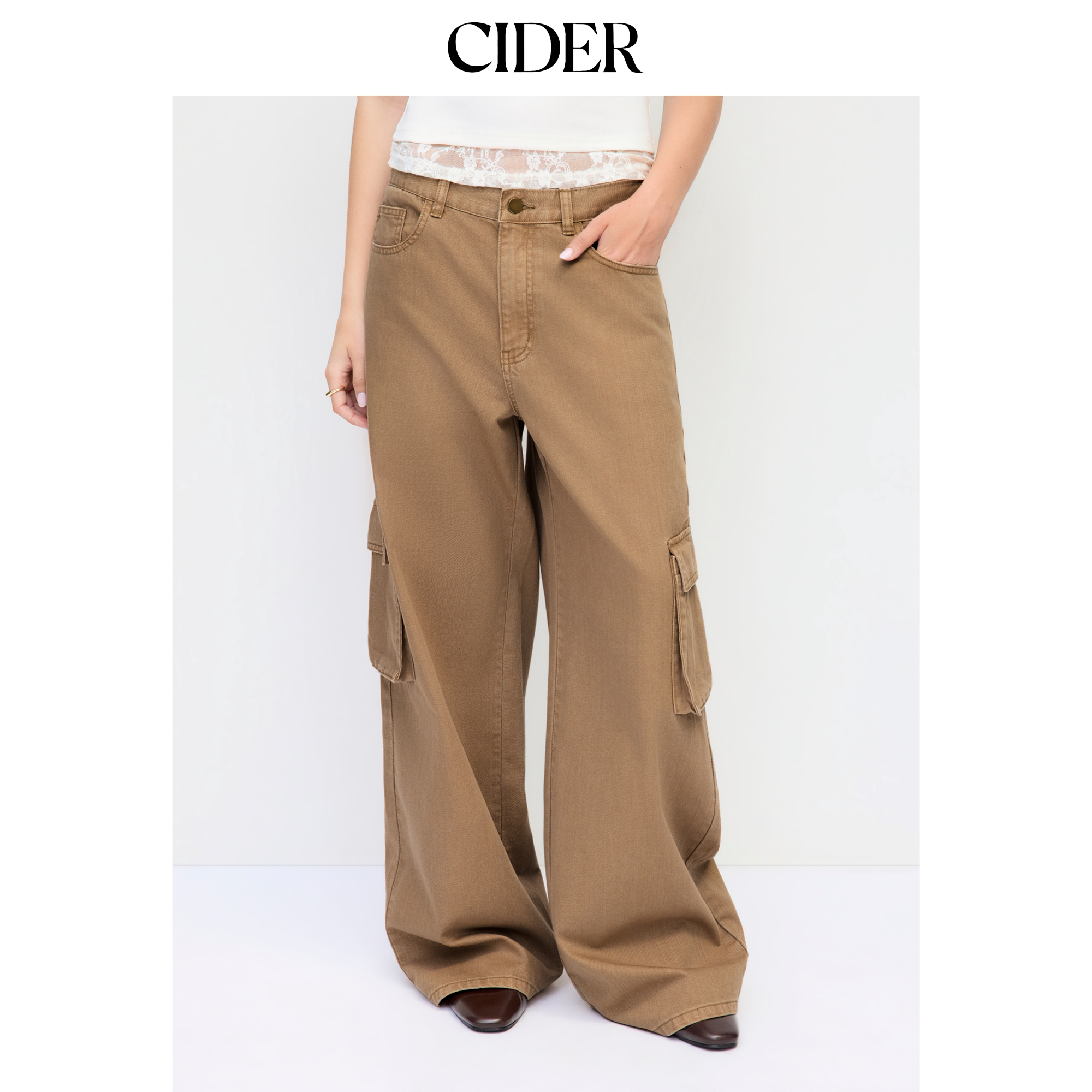 CIDER超好看裤子工装风宽松阔腿直筒低腰女士牛仔裤女装114173347图片
