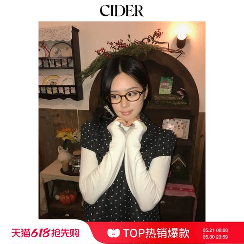 CIDER彼得潘领娃娃领波点衬衫复古翻领女装休闲短袖上衣114740919