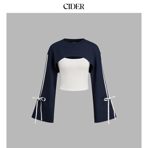 CIDER侧条纹蝴蝶结卫衣&色短款吊带上衣女装114068954