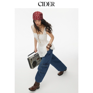 美式 CIDER正品 棉荷叶收腰显瘦花苞连衣裙114383193 明星同款