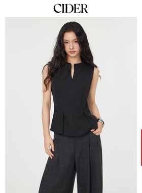 CIDER  chic风半拉链百褶修身气质无袖针织背心上衣女114616603