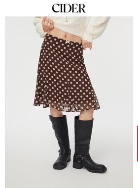 CIDER蕾丝蝴蝶结设计感鱼尾半裙美式复古波点半身裙114367943