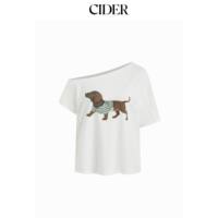 CIDER2026 Early Autumn Outfit Dachshund printed pure Cotton asymmetrical collar Loose T-shirt 115225980 thumbnail 2