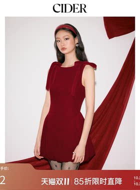【明星同款】CIDER丝绒蝴蝶结泡泡连衣裙女装114792793