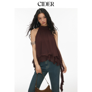 CIDER2026春季 新挂脖荷叶边下摆宽松上衣115197256 音乐节穿搭