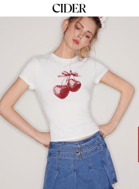 【明星同款】CIDER 正品 樱桃印花T恤圆领正肩女装114359183