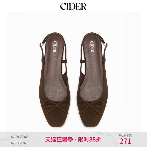 CIDER秋冬新品女装蝴蝶结绒面后空跟平底鞋114711075