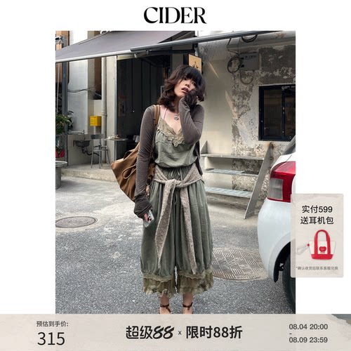 【音乐节穿搭】CIDER2026春季新V领蕾丝宽松时尚连身裤115232075