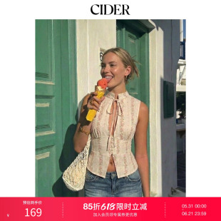 CIDER2026春季新品棉质混纺碎花翻领系带吊带上衣115200653