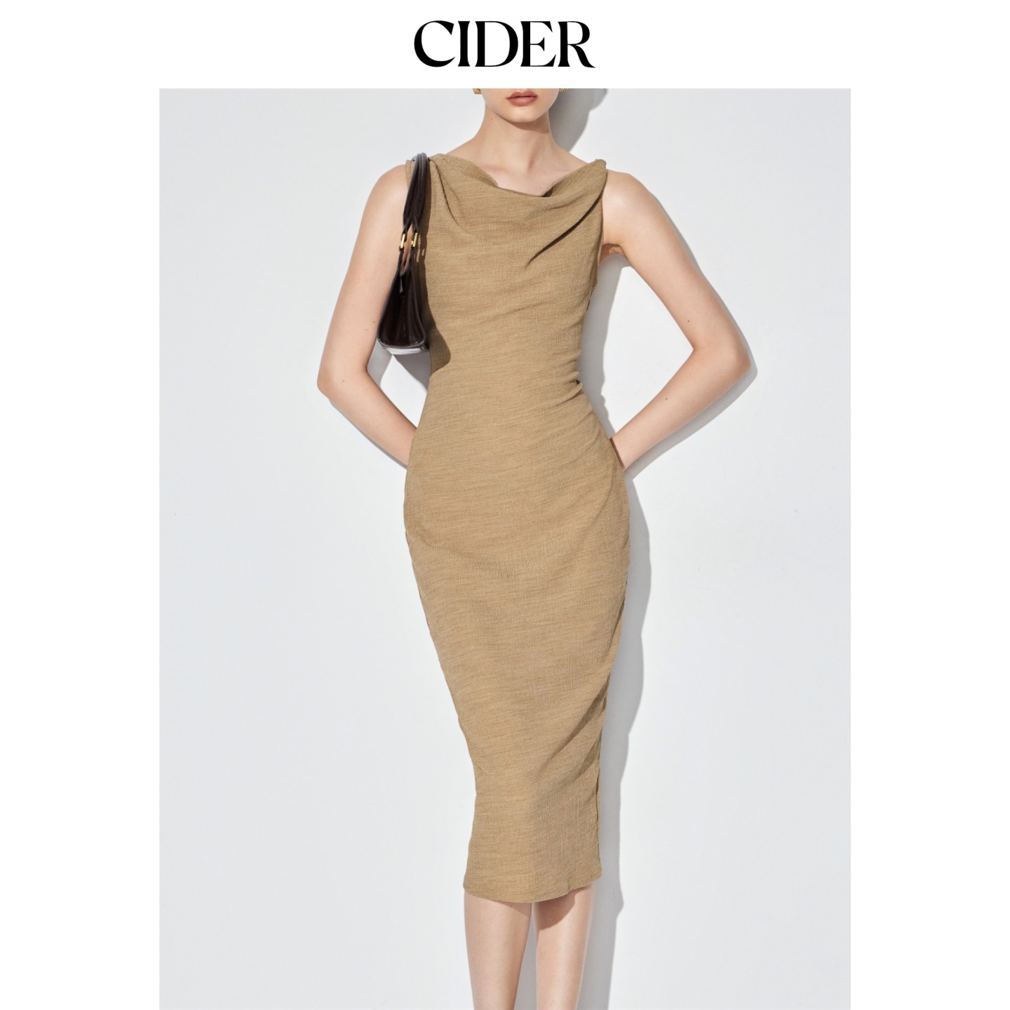 CIDER2026夏季新品肌理荡领修身中长连衣裙115470993