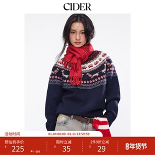 CIDER情侣款美式复古费尔岛圆领套头宽松慵懒风毛衣114964560