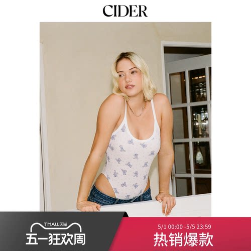 CIDER棉混纺小熊印花U领紧身衣115105559