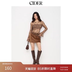 【金冬天同款】CIDER蕾丝露肩长袖透视荷叶边上衣114997797