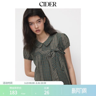CIDER娃娃领棉彼得潘翻领格纹蝴蝶结宽松上衣114670512