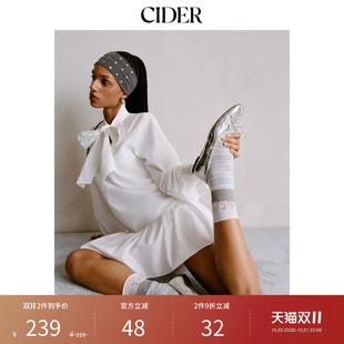 CIDER秋季新品棉质立领灯笼袖蝴蝶结A字迷你连衣裙11550121