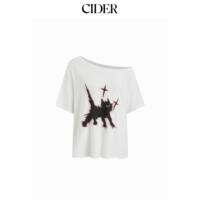CIDER2026 Early Autumn Outfit: Cat Print asymmetrical collar short-sleeved short T-shirt 115051349 thumbnail 2