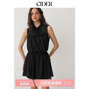 CIDER雪纺立领系带荷叶边A字迷你连衣裙配丝巾115378583