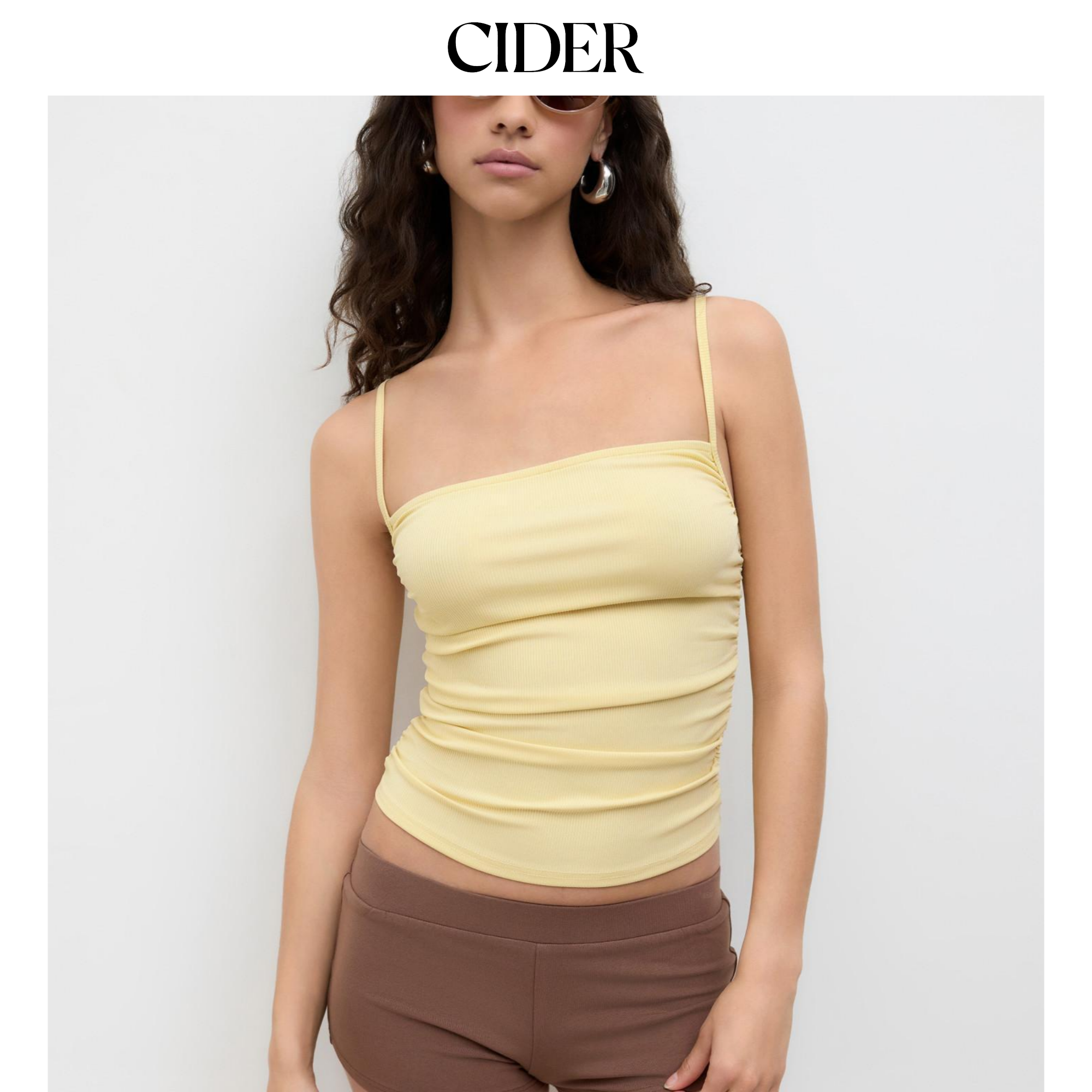 CIDER夏季新品女装方领CDR褶皱吊带上衣114488132