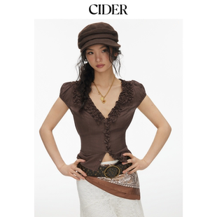 V领泡泡袖 新品 CIDER2026春季 蝴蝶结上衣115275935 音乐节穿搭