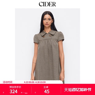 CIDER彼得潘娃娃领美式复古格子短袖针织波点连衣裙114967589
