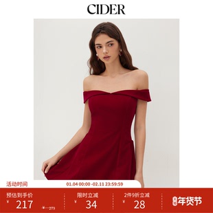 CIDER纯色天鹅绒露肩拉链迷你连衣裙113427846