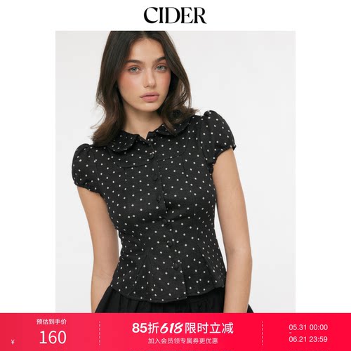 CIDER娃娃领波点彼得潘领泡泡袖短款上衣115158390