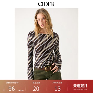 CIDER条纹船领喇叭袖上衣115053898