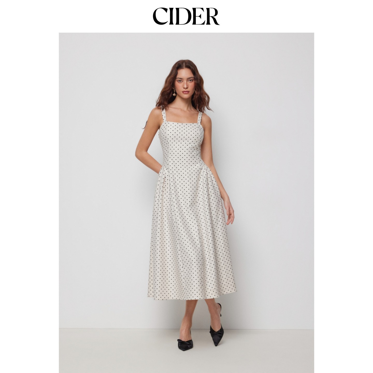 CIDER2026早秋穿搭毕业季编织方领波点长连衣裙115040046图片
