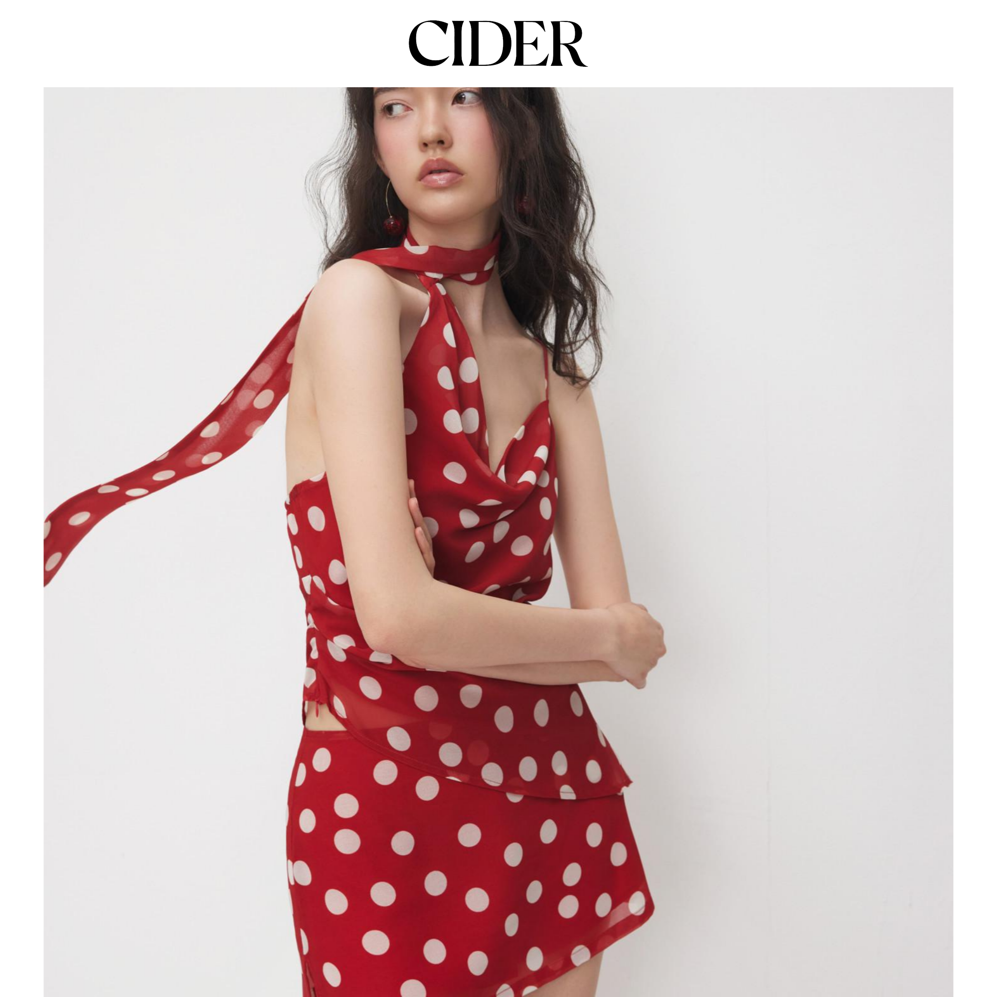 CIDER荡领波点飘带设计吊带上衣半身裙套装114686460,女装/女士精品,时尚套装,淘宝优惠券,粉丝福利购,淘宝优惠卷