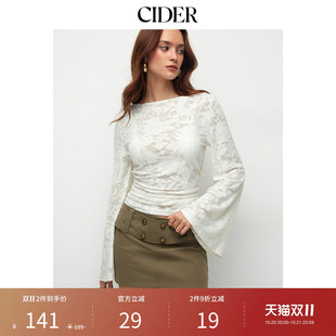 CIDER2026秋季新品肌理碎花船领喇叭袖抽褶上衣115596670