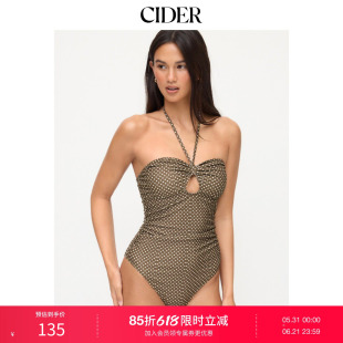 CIDER2026春季新品塑形高弹波点挂脖镂空褶皱连体泳衣115271082