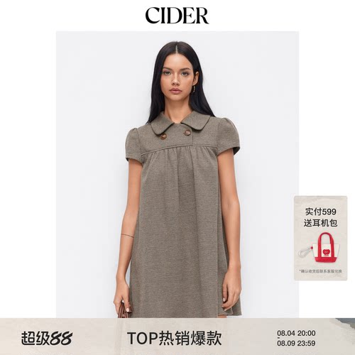 CIDER彼得潘娃娃领美式显瘦复古格子波点连衣裙114967589