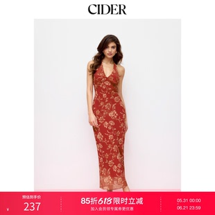 CIDER碎花露背系带雪纺美人鱼长连衣裙115140772