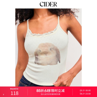 CIDER2026春季新品兔印花蝴蝶结蕾丝边抹胸上衣112129336