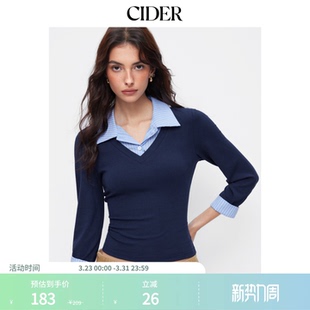 CIDERmiu系双色条纹纽扣翻领短款 棉混纺上衣115069057