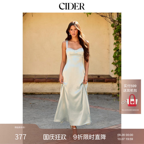 CIDER2026早秋穿搭缎面心形领高腰系带鱼尾长连衣裙115396159