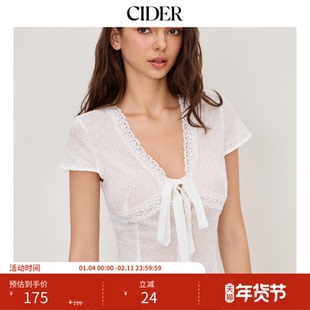【明星同款】CIDER棉刺绣蝴蝶结法式蕾丝衬衫114326439