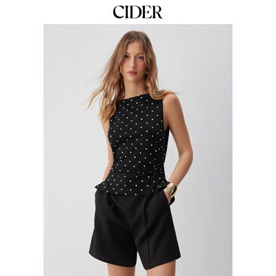 CIDER2026春季新品波点船领收褶中腰连身裤115253736