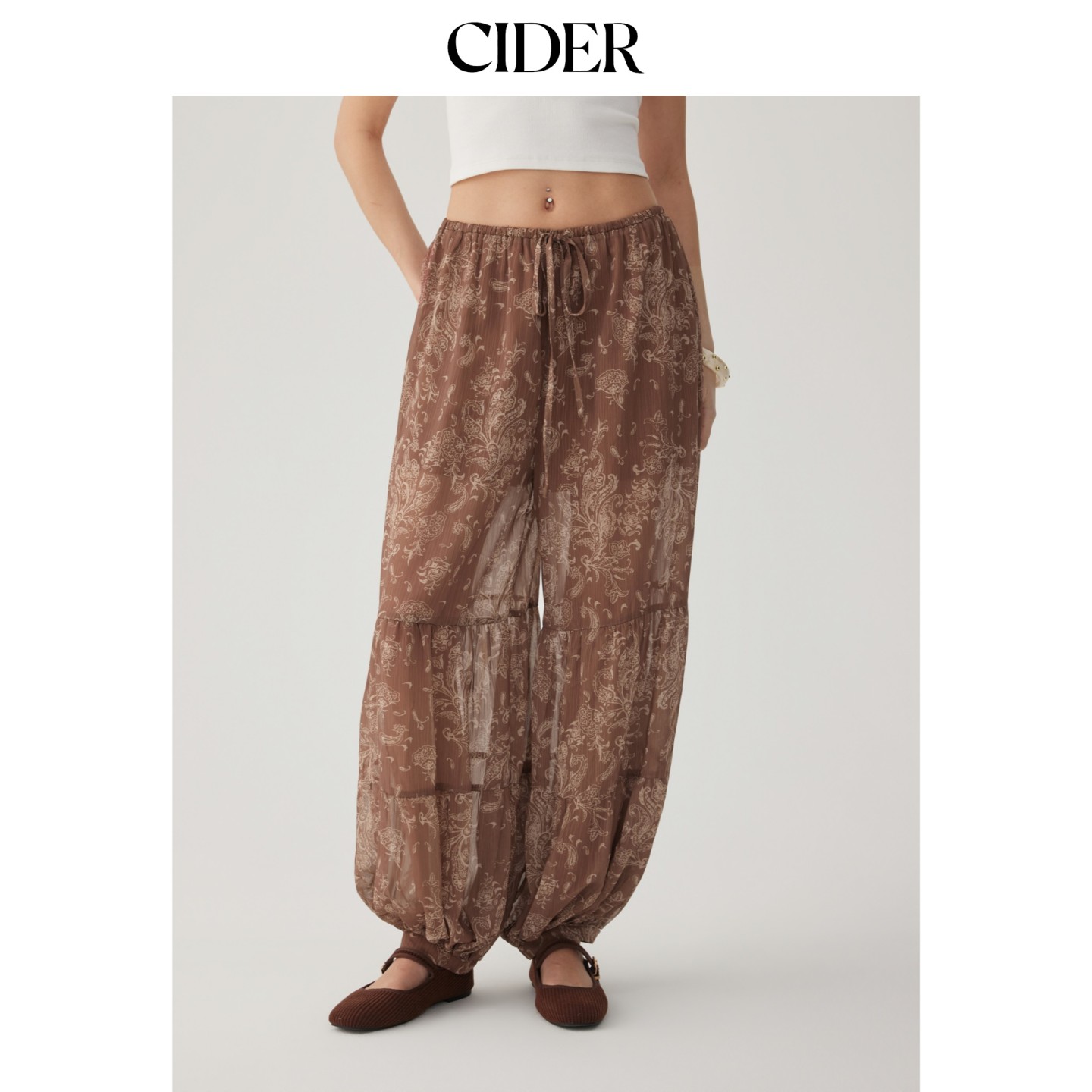 CIDER2026夏季新品碎花腰果花抽绳灯笼裤115375614
