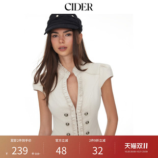 【明星同款】CIDER拿破仑立领泡泡袖荷叶边双排扣上衣115486727