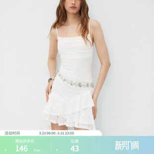 CIDER碎花肌理不对称荷叶边短款 吊带连衣裙114666524