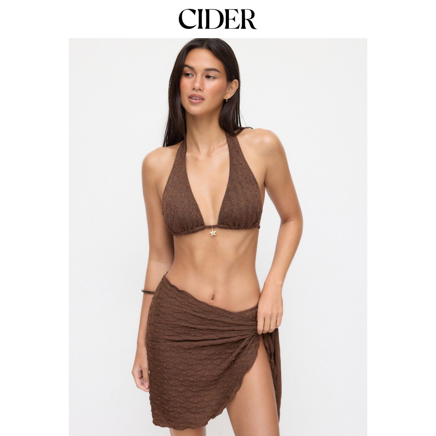 CIDER2026春季新品挂脖蕾丝三角上衣半包臀比基尼三件套115197067