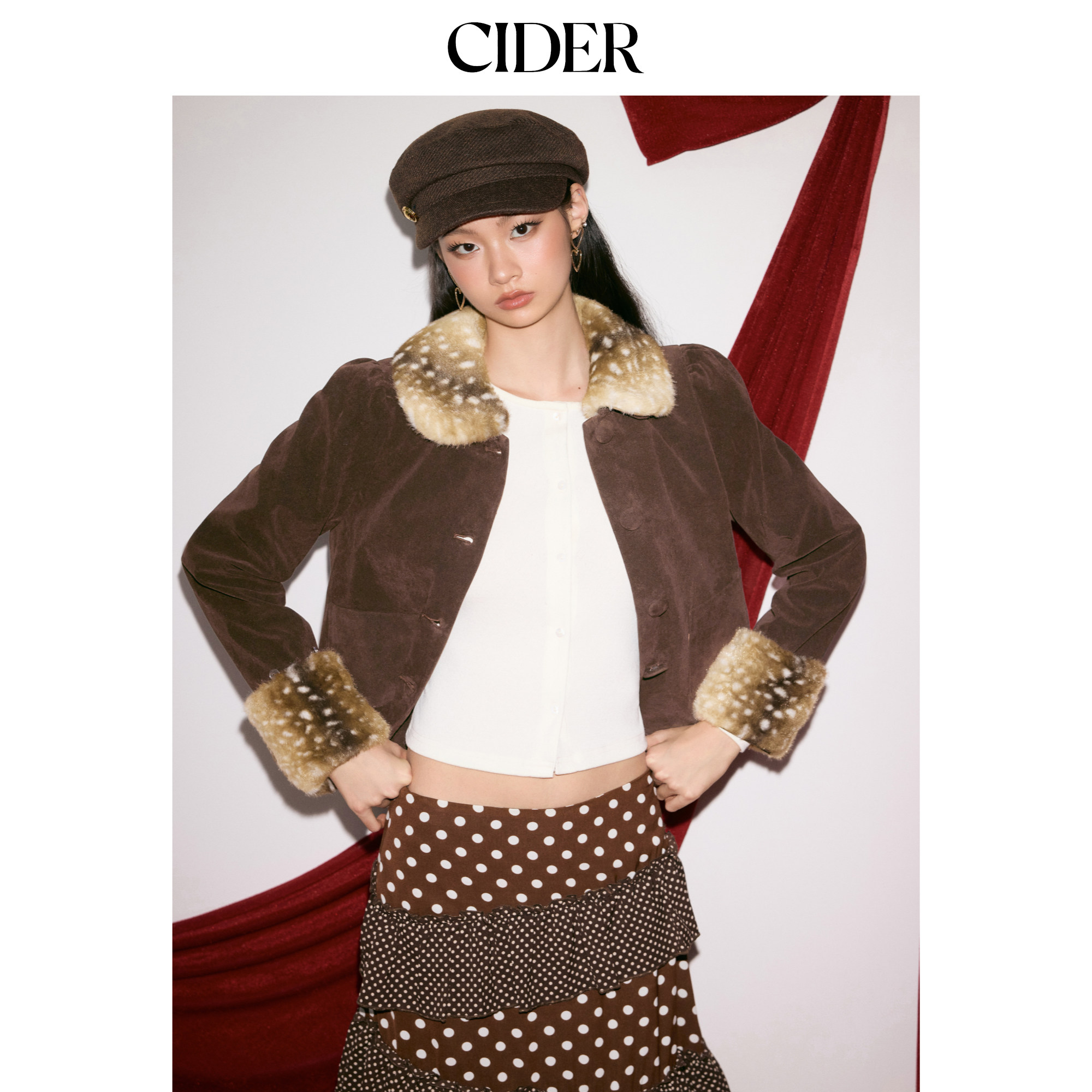 CIDER都市游牧风仿鹿皮拆卸毛领短款夹克美式复古外套女114839156,女装/女士精品,短外套,淘宝优惠券,粉丝福利购,淘宝优惠卷