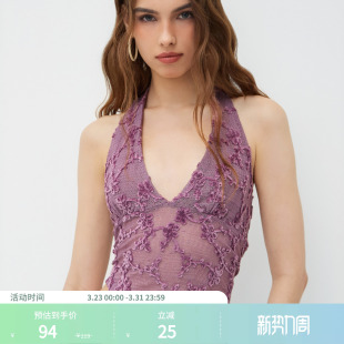 背心114648955 系带挂脖碎花V领网纱短款 CIDER夏季 女装