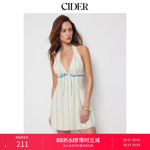 CIDER2026春季新品棉质碎花挂脖蝴蝶结A字迷你连衣裙115277370