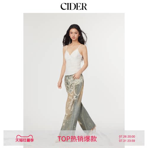 CIDER夏季新品女装棉质V领蕾丝边吊带短上衣114639762