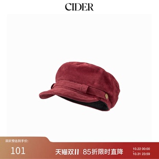 【明星同款】CIDER秋冬新品女装仿麂皮红色贝雷帽子114906919